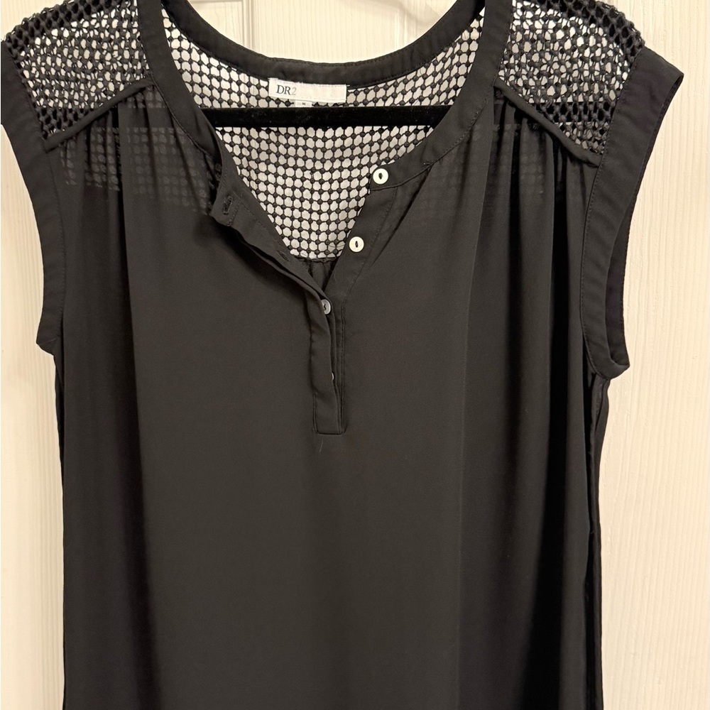 DR2 Women's Black Sleeveless Blouse with Mesh Detail